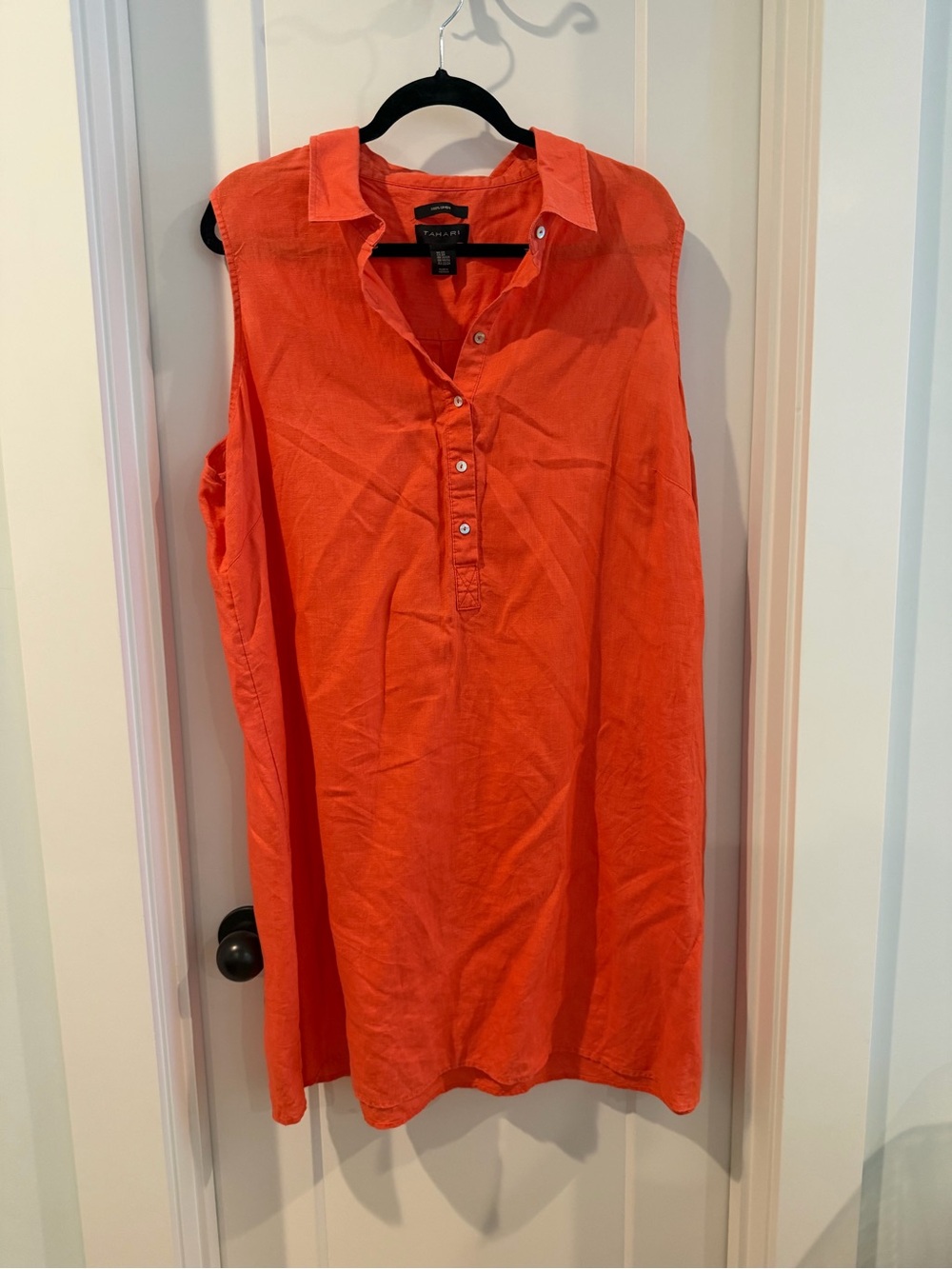 Tahari Sleeveless Button-Up Tunic in Vibrant Orange - Picture 2 of 4